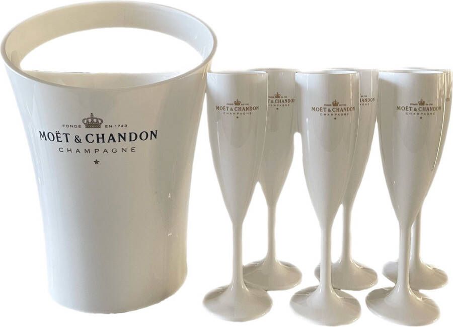 Moët & Chandon Ice Imperial koeler Ice bucket inclusief 6 witte flute glazen Luxe Wijnkoeler en Champagneglas 6x