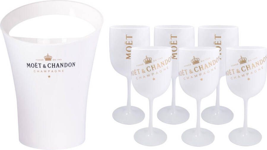 Moët & Chandon Ice Imperial koeler Ice bucket inclusief 6 witte glazen Luxe Wijnkoeler en Champagneglas 6x