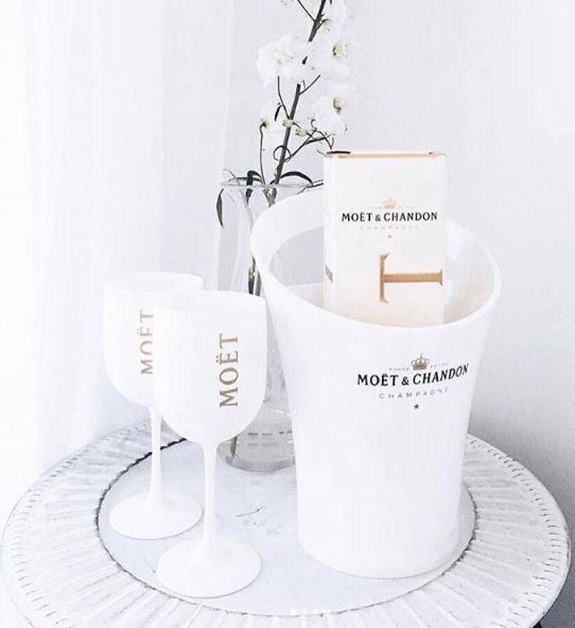 Moët & Chandon Ice Imperial wijnkoeler incl. 2 glazen | Ice bucket inclusief 2 witte glazen | Luxe Wijnkoeler en Champagneglas | ijsemmer en champagneglas |