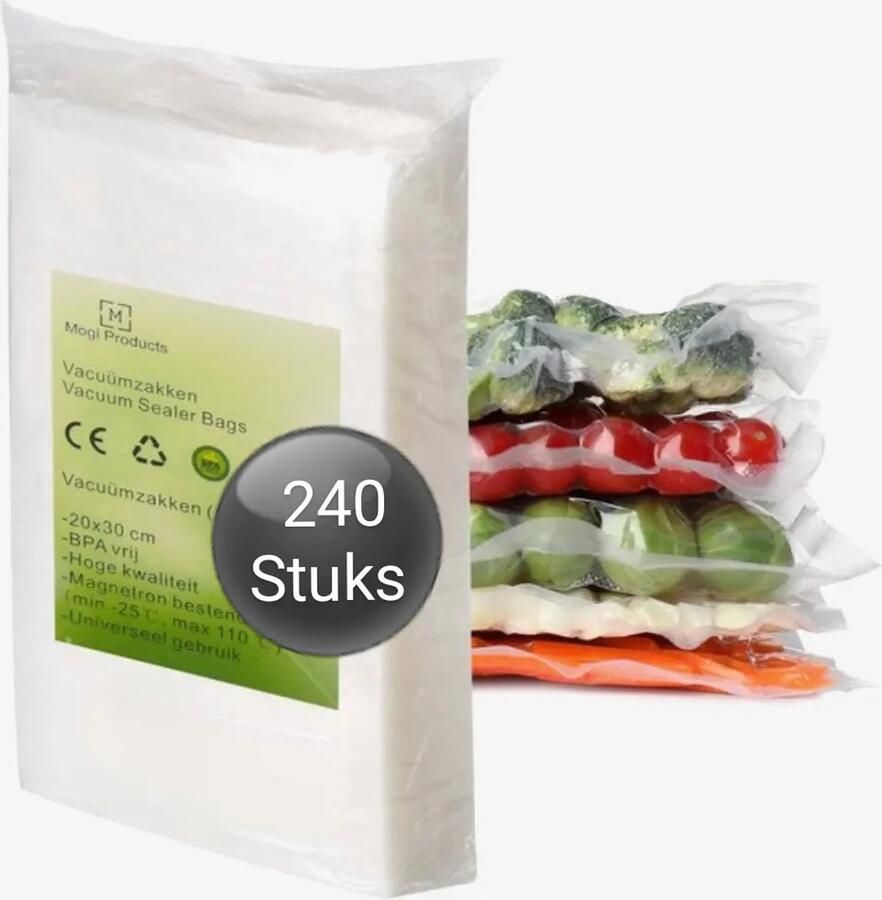 Mogi Products Mogi s -Vacuumzakken Voedsel -240 Stuks- 20x30cm Set voor Voedsel en Sous Vide Vacumeerzakken BPA-vrije Opbergzakken Voordeelverpakking 240 Stuks