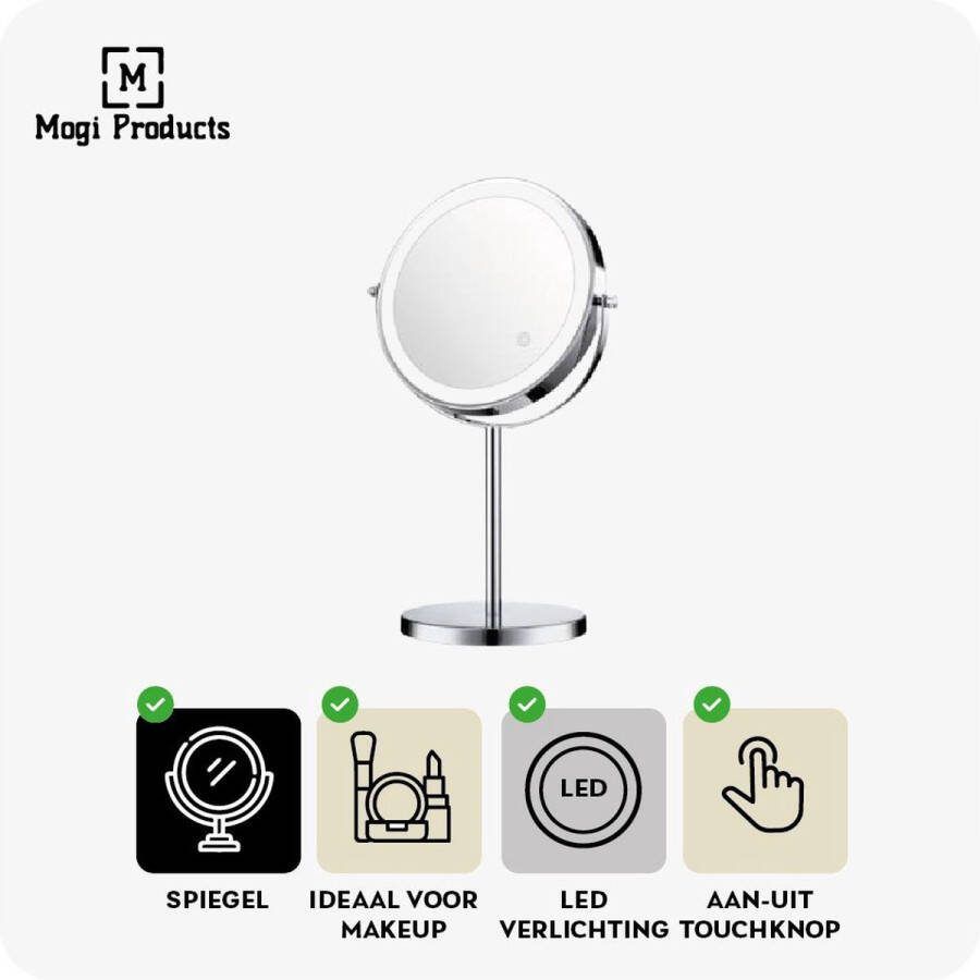 Mogi Products Mogi s – Make Up Spiegel met LED Verlichting 10x Vergroting – Scheerspiegel 3 Lichtstanden Oplaadbaar