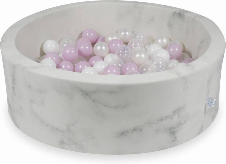 Viking Choice Ballenbak rond marmer 90x30 cm met 200 licht roze parelmoer wit en transparante ballen