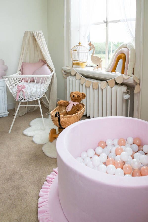 MOJE Soft Velvet Ballenbad Light Pink • Rond 40 x 90 cm • Inclusief 200 balletjes (wit parel en rosegoud)