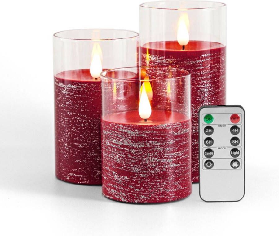 Moli Kerst rood LED Kaarsen 3 stuks Batterijkaarsen zuilkaarsen Werkt op batterijen met afstandsbediening en timer Kerst rood-01