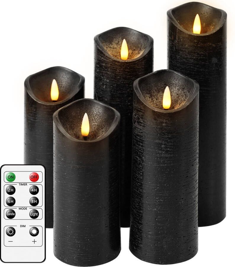 Moli Shop LED kaarsen 5 stuks led-kaarsen met echt vlam effect led kaars batterijen echte waskaarsen met afstandsbediening-Zwart