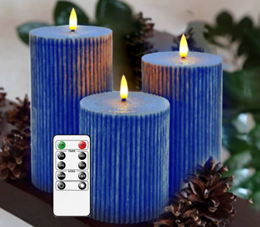 Moli Shop LED Kaarsen 3 stuks-Batterijkaarsen batterijen Kaarsen met afstandsbediening en timer-Blauw