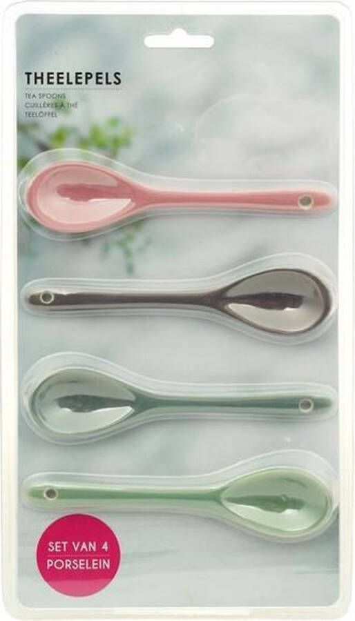 Molize Set van 4 porseleinen theelepels 12 centimeter Teaspoons koffielepel Cuillères à thè Teelöffel roze paars groen blauw kerstbestek winterservies koffielepel vaatwasser veilig keramiek