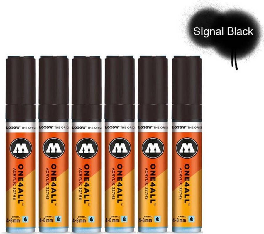 Molotow 327HS Signal Black Zwarte acryl marker Chisel tip 4-8mm Kleur zwart 6 stuks