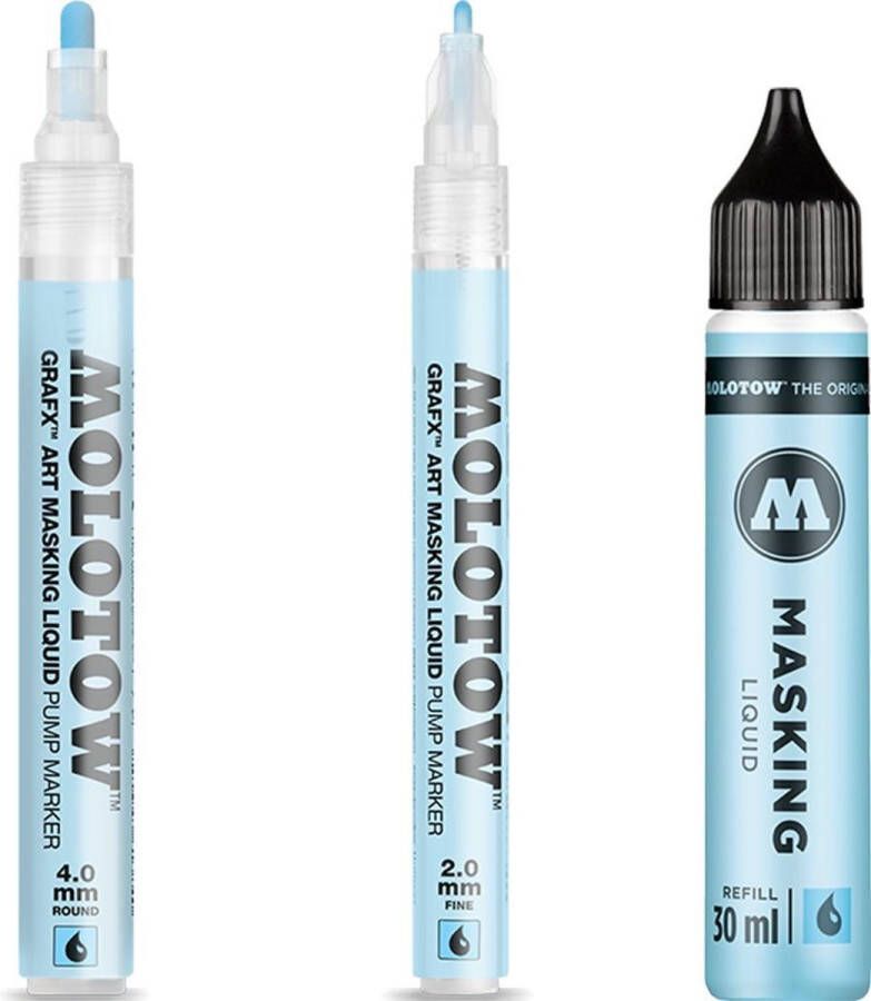 Molotow Masking Liquid Pump Marker & Navul Set Maskeervloeistof kan worden overschilderd met bijna alle inkten op basis van acryl water of alcohol