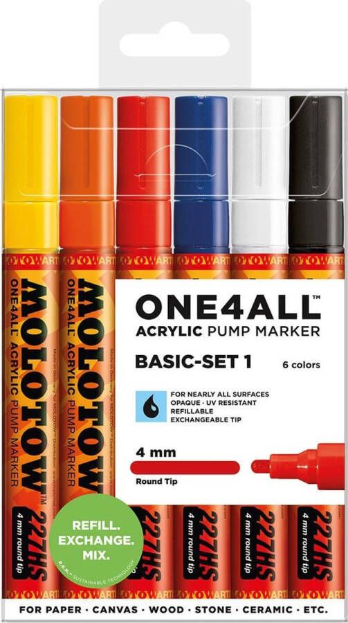 Molotow ONE4ALL Acryl stiften basis set 1 4 mm 6 kleuren