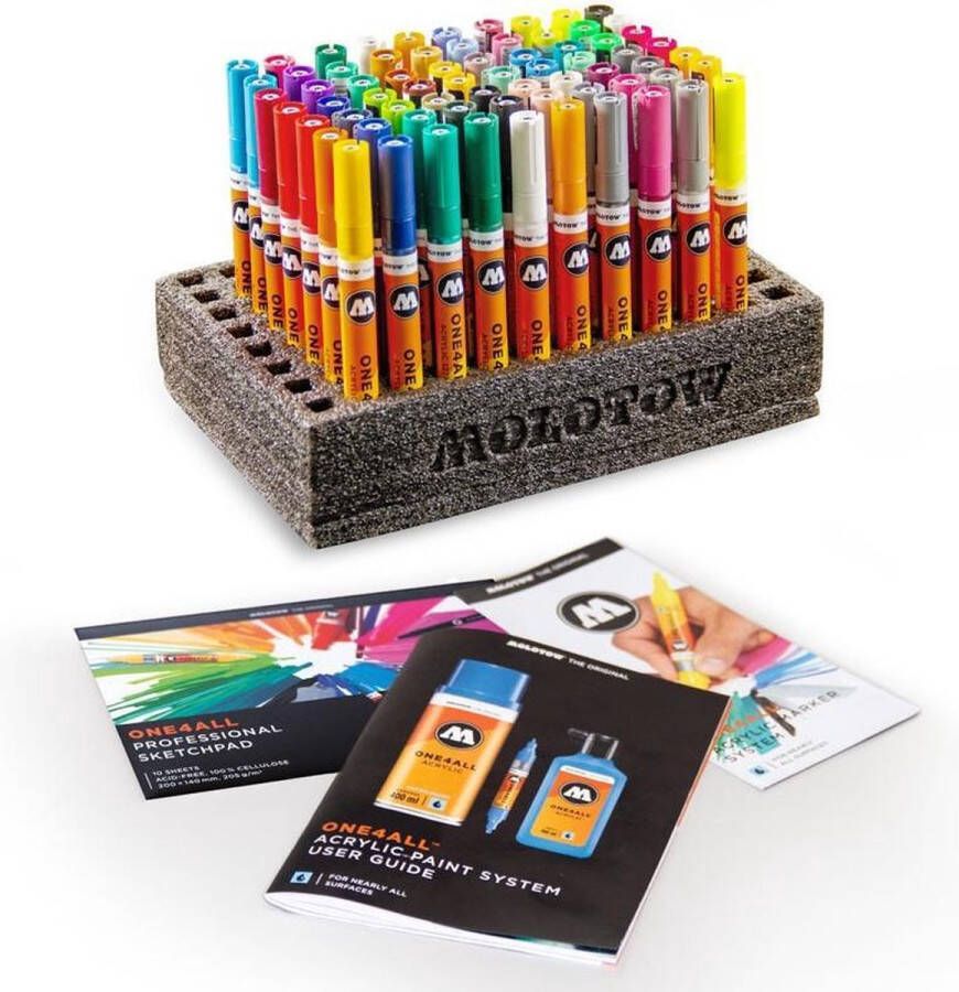 Molotow One4All Display Set 2mm 70 stuks Kleuren Stiften Set Markerset Professionele Acryl Markers Black Friday 2023 Black Friday Deals