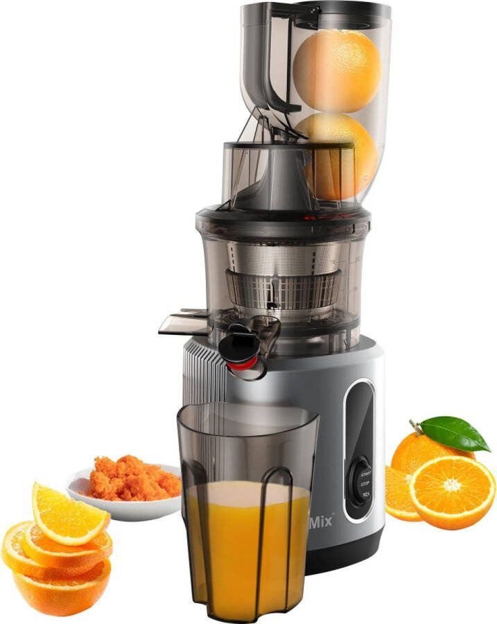 Momentum Online Momentum Slowjuicer Sapcentrifuge Cold Press Groente en Fruit Blender Ijsmaker Krachtige Motor Koude Pers Groot Formaat Met Extra Filter Meegeleverd 25x25x44cm 40-65Rpm 200W Motor Grijs