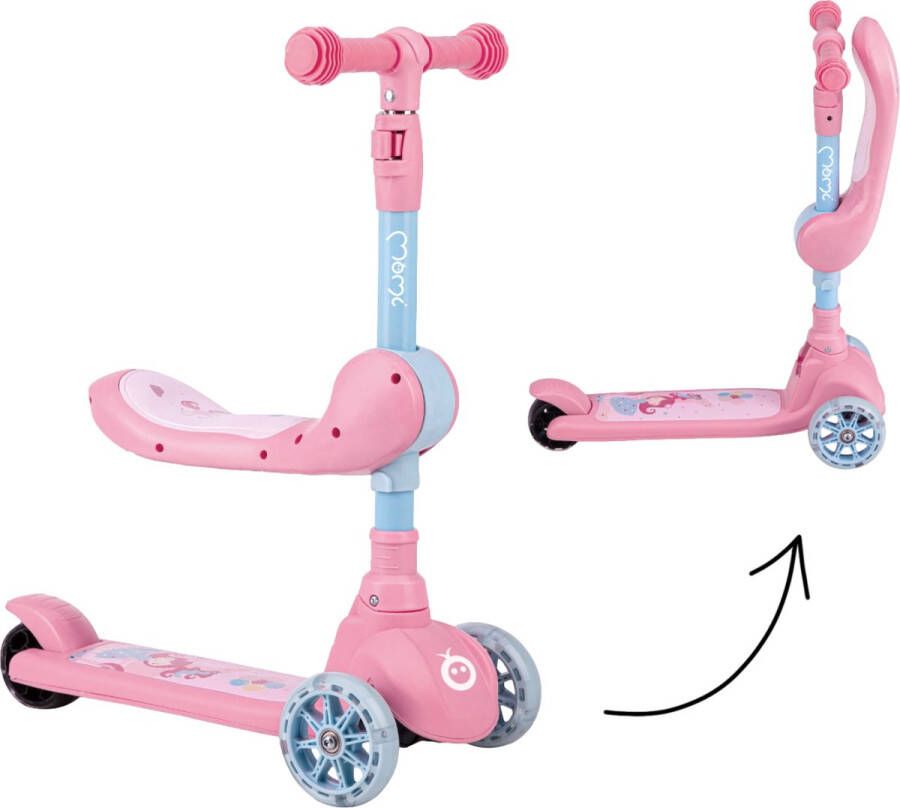 Momi Kiuru Kinderstep Loopfiets met LED wielen geschikt vanaf 3 jaar Roze