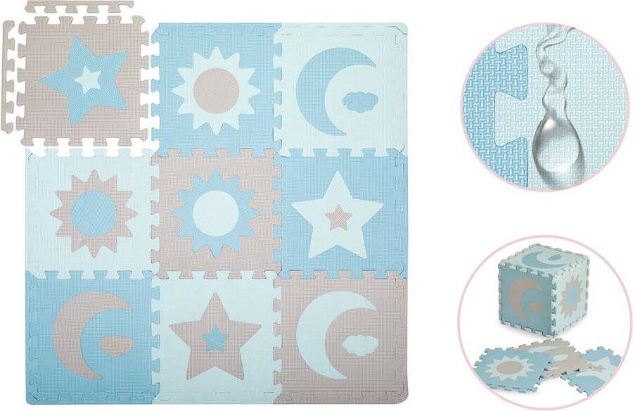 Momi Speelkleed EVA Foam puzzelmat Speelmat 93 x 93 cm Nebe Blauw