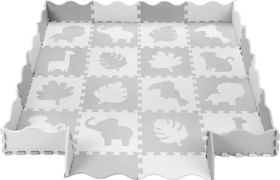 Momi Speelkleed met opstaande rand EVA Foam puzzelmat Speelmat XL Zawi Grijs