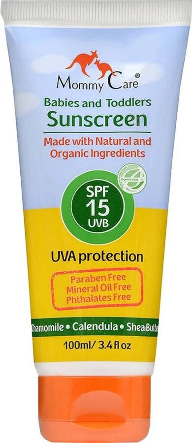 Mommy Care Natuurlijke zonnebrandcrème voor baby's en kinderen Baby zonnebrand Gecertificeerd biologisch en natuurlijke ingrediënten SPF 15 100ML