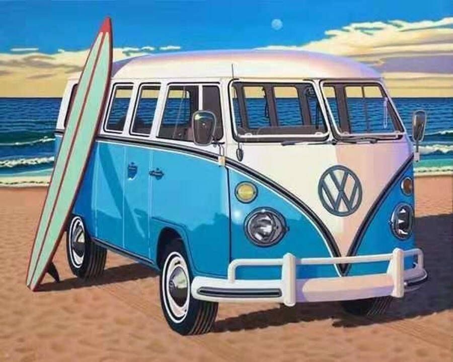 Mona Lisa Dielay Diamond Painting Pakket Volkswagen Transporter en Surfplank 50x40 cm Complete Set Volledige Bedekking Ronde Steentjes