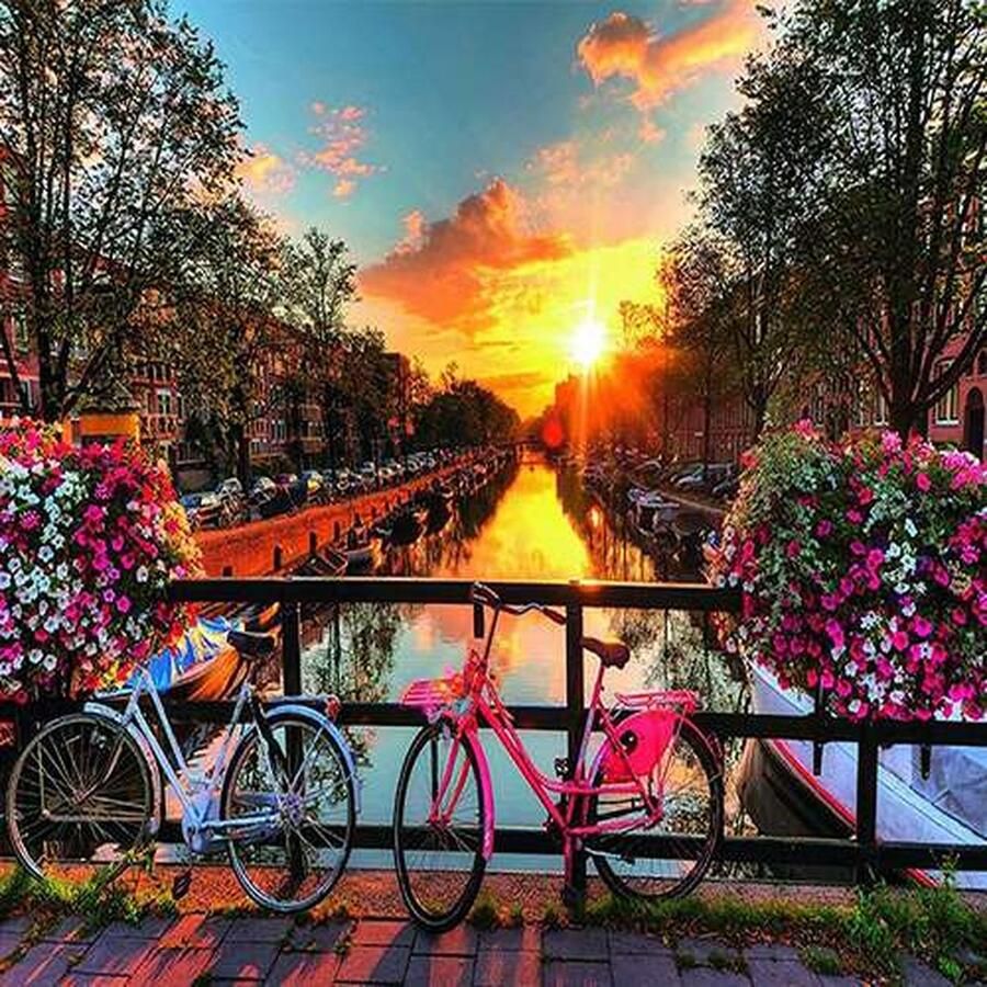 Mona Lisa Diamond Painting Gracht met zonsondergang Volledig Ronde steentjes 40x30