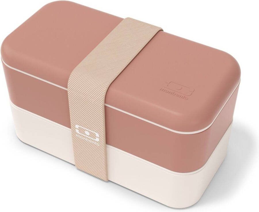 Monbento Lunchbox 2 Delen Roze Rose Mokarosa Originele Moka Rosa Handige Bento Box met Elastieken Band BPA-vrij & Duurzaam Ideaal voor School en Werk
