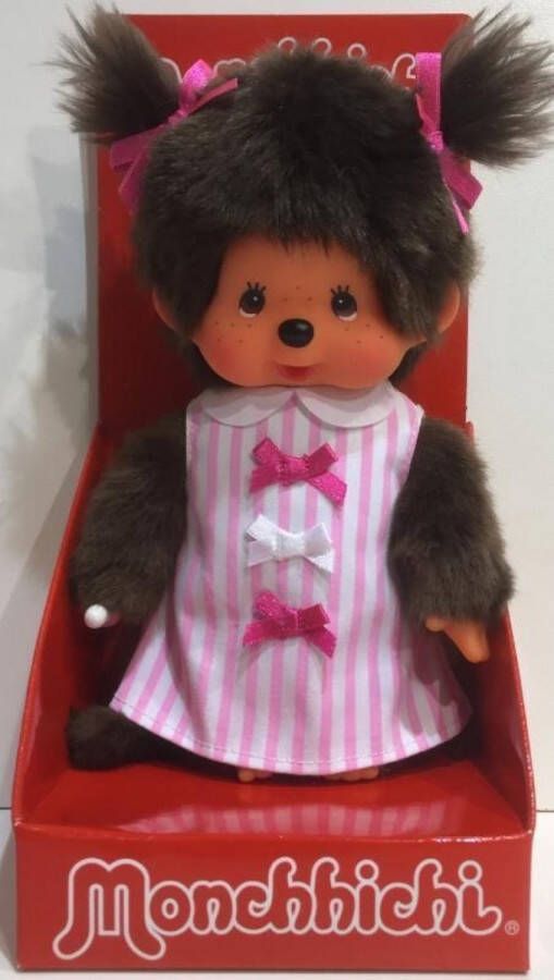 Monchhichi Meisje met Roos Gestreept Jurkje 20 cm