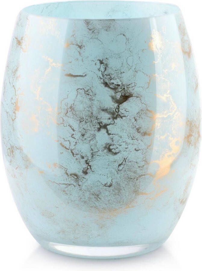 Van der Groff Christie vaas turkoois marmer look glas 16 x 16 x 22 cm