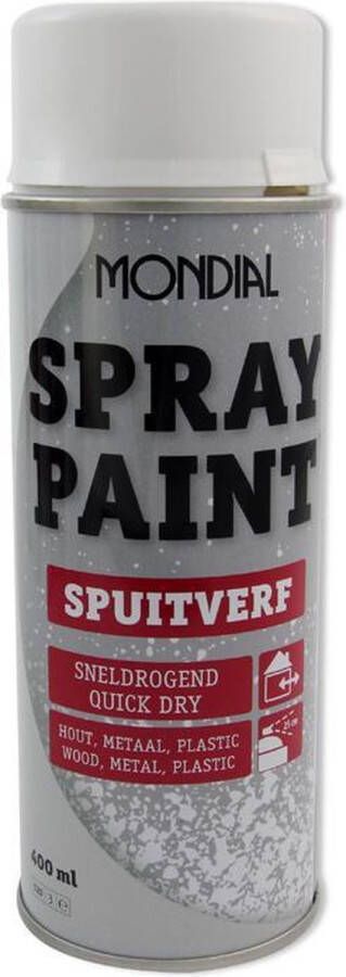 Mondial Spuitlak Spuitverf Sneldrogend Hout Metaal Plastic Helder Wit RAL 9010 Hoogglans