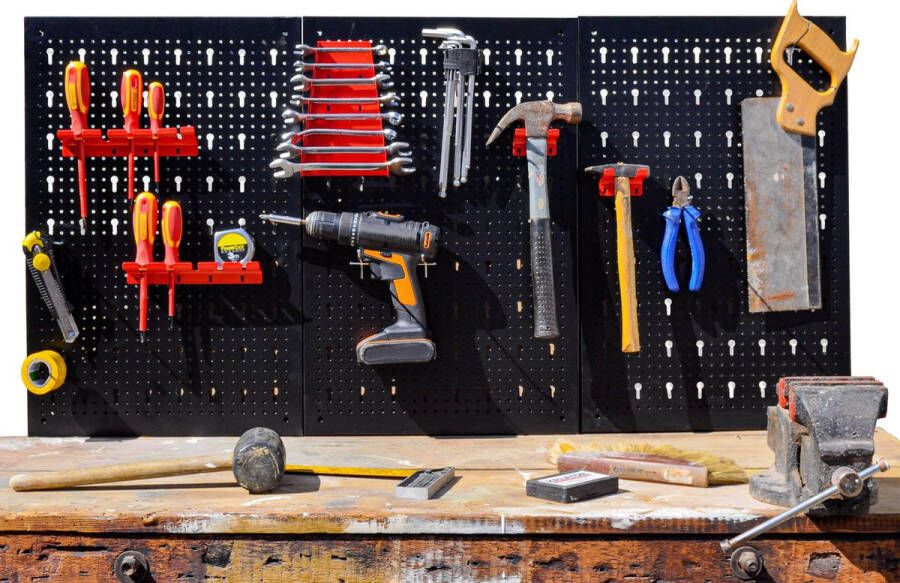 MondiDeal MondiTools Gereedschapswand Gereedschapshouder Toolhouder 3-delig gereedschap paneel Inclusief ophang accessoires Wandrek