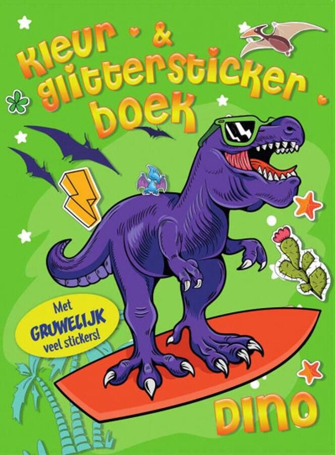 Mondikaarten Kleur- & Glitter Stickerboek Dino