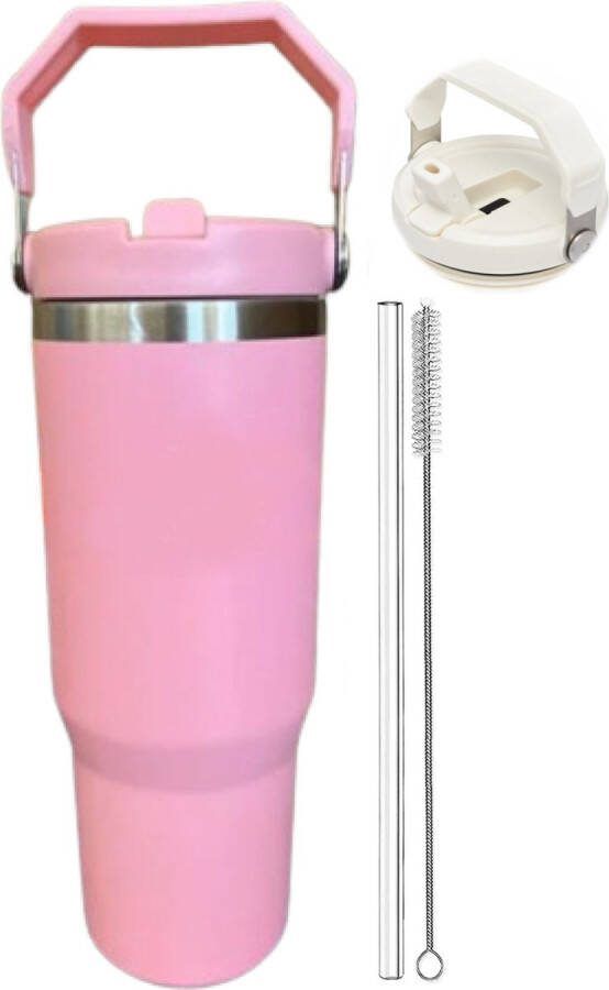 MONDUO Drinkfles 0.89L Flip Straw Tumbler Waterfles Drinkbeker Volwassenen Thermosbeker Travel Mug Koffie To Go Koffiebeker Geschikt voor in de auto camping fitness