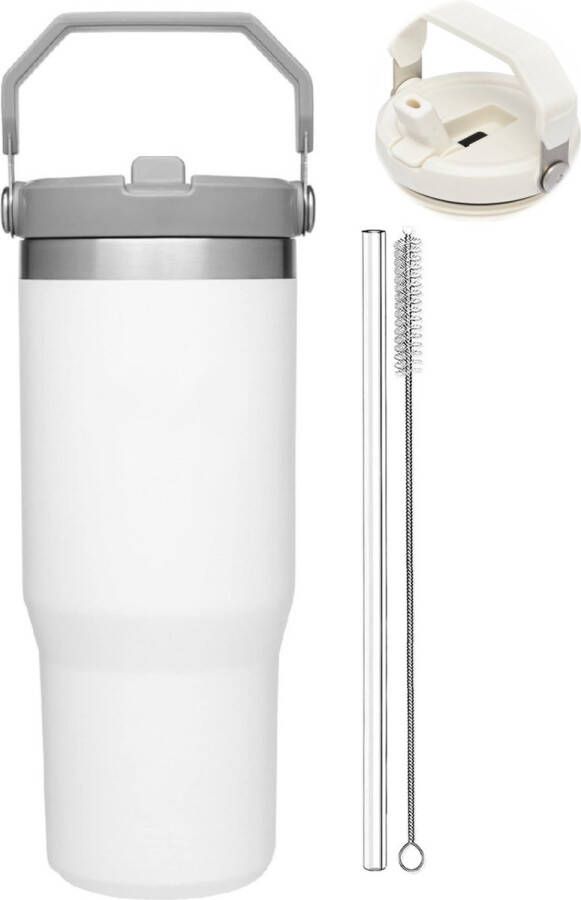 MONDUO Drinkfles 0.89L Flip Straw Tumbler Waterfles Drinkbeker Volwassenen Thermosbeker Travel Mug Koffie To Go Koffiebeker Geschikt voor in de auto camping fitness