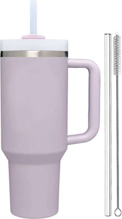 MONDUO Drinkfles 1.2L met Handvat en Rietje Waterfles Drinkbeker Volwassenen Tumbler Thermosbeker Travel Mug Koffie To Go Koffiebeker Geschikt voor in de auto camping fitness Thermoskan Bidon Moederdag Cadeautje