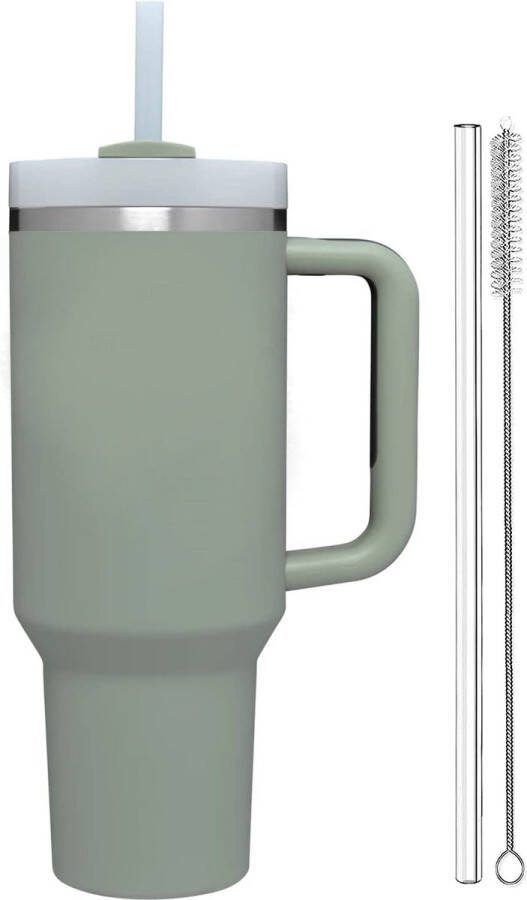 MONDUO Drinkfles 1.2L met Handvat en Rietje Waterfles Drinkbeker Volwassenen Tumbler Thermosbeker Travel Mug Koffie To Go Koffiebeker Geschikt voor in de auto camping fitness Thermoskan Bidon Moederdag Cadeautje