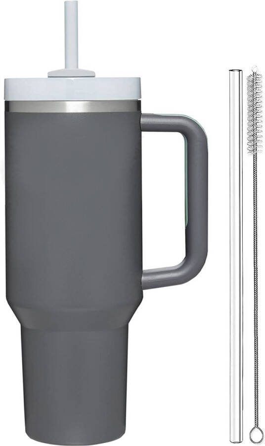 MONDUO Drinkfles 1.2L met Handvat en Rietje Waterfles Drinkbeker Volwassenen Tumbler Thermosbeker Travel Mug Koffie To Go Koffiebeker Geschikt voor in de auto camping fitness Thermoskan Bidon Moederdag Cadeautje