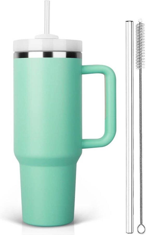 MONDUO Drinkfles 1.2L met Handvat en Rietje Waterfles Drinkbeker Volwassenen Tumbler Thermosbeker Travel Mug Koffie To Go Koffiebeker Geschikt voor in de auto camping fitness Thermoskan Bidon