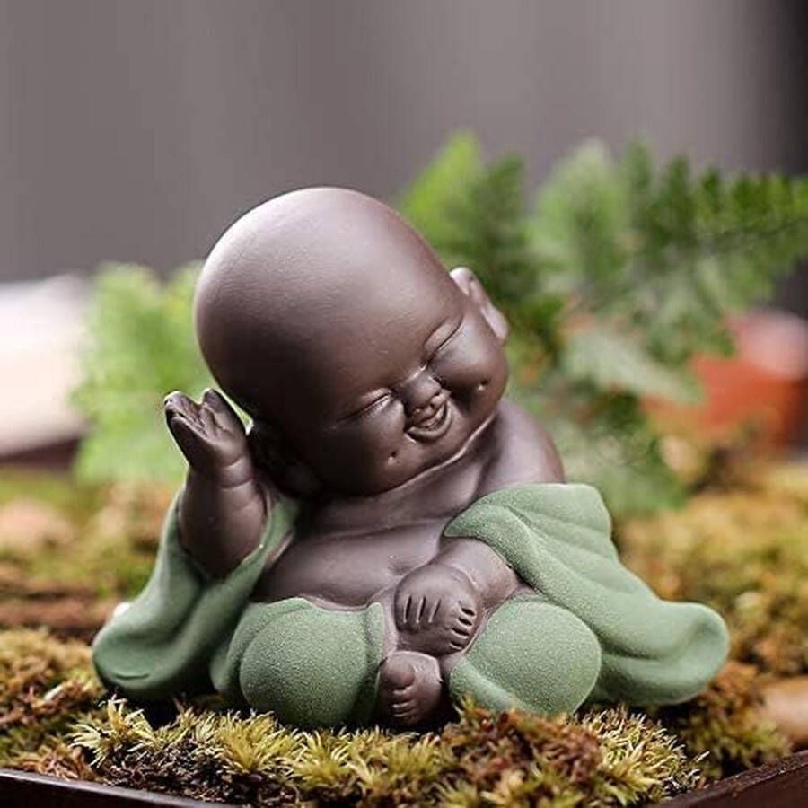 MonLiya Groene Boeddha Babypop Keramisch Ornament 7 8 cm