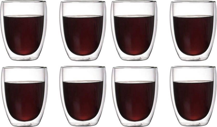 MONOO Dubbelwandige Theeglazen – Dubbelwandig Theeglas 270ml – Thermische Glazen – Koffieglazen – Glazen voor Thee Koffie en Cappuccino – Set van 6