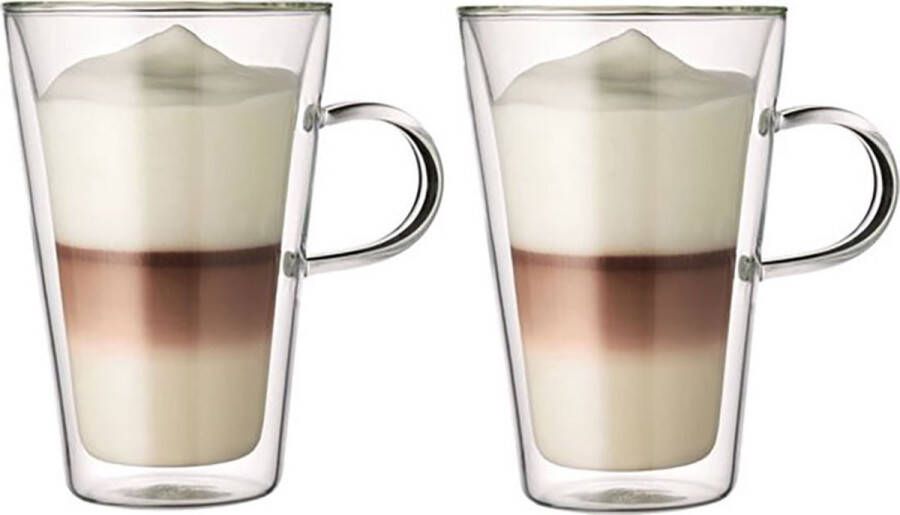 MONOO Dubbelwandige Glazen met Oor 400 ml Set van 2 Koffieglazen Theeglas Cappuccino Glazen Latte Macchiato Glazen Glas