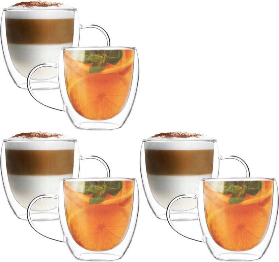 MONOO Dubbelwandige Glazen met Oor Koffieglazen Theeglazen 350ML 6 Stuks Cappuccino Glazen Latte Macchiato Glazen