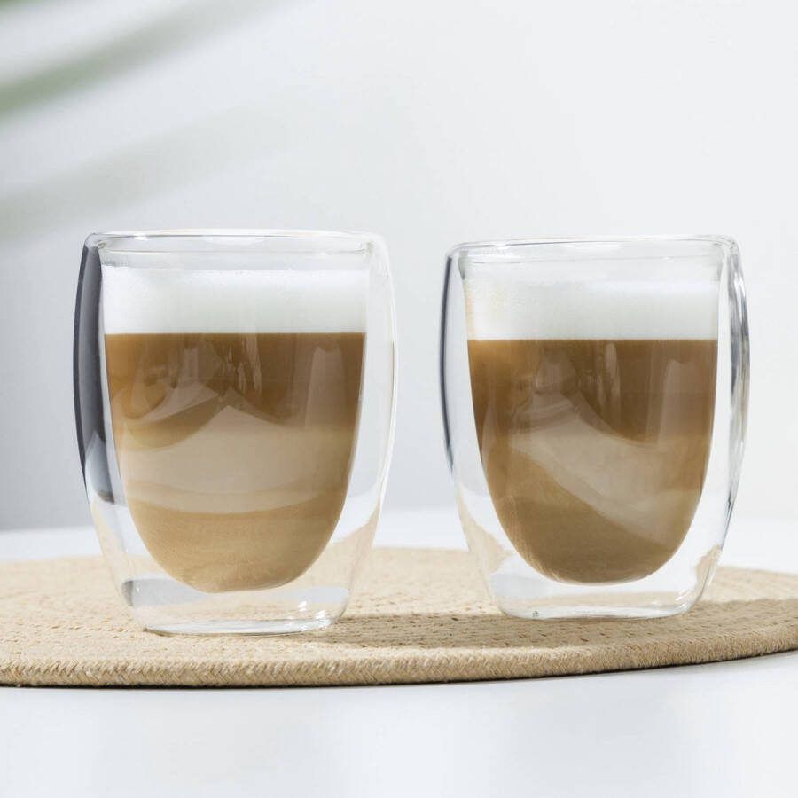 MONOO Dubbelwandige Koffieglazen 350ml Set van 2 Cappuccino Glazen Latte Macchiato Glazen