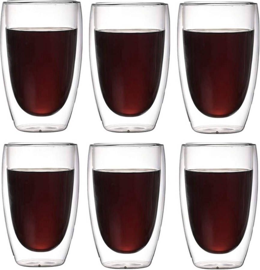 MONOO Dubbelwandige Theeglazen – Dubbelwandig Theeglas 450ml – Thermische Glazen – Koffieglazen – Glazen voor Thee Koffie en Cappuccino – Set van 6