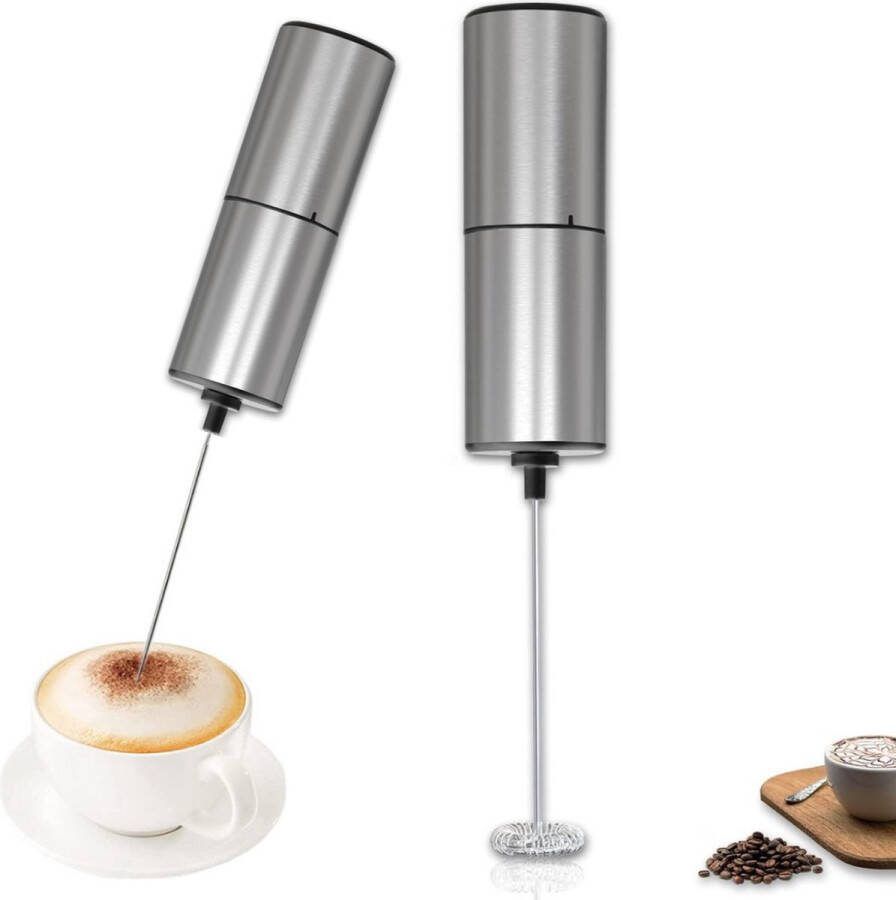 MONOO Elektrische Melkopschuimer Melk Opschuimer Handmatig Koffie Mini Mixer Draadloos op Batterijen Zonder Stekker Cappuccino Matcha Frappé Chocolademelk Shakes Zilver