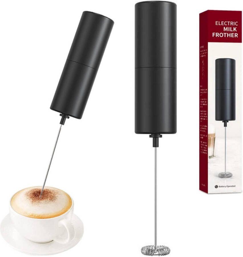 MONOO Elektrische Melkopschuimer Melk Opschuimer Handmatig Koffie Mini Mixer Draadloos op Batterijen Zonder Stekker Cappuccino Matcha Frappé Chocolademelk Shakes Zwart