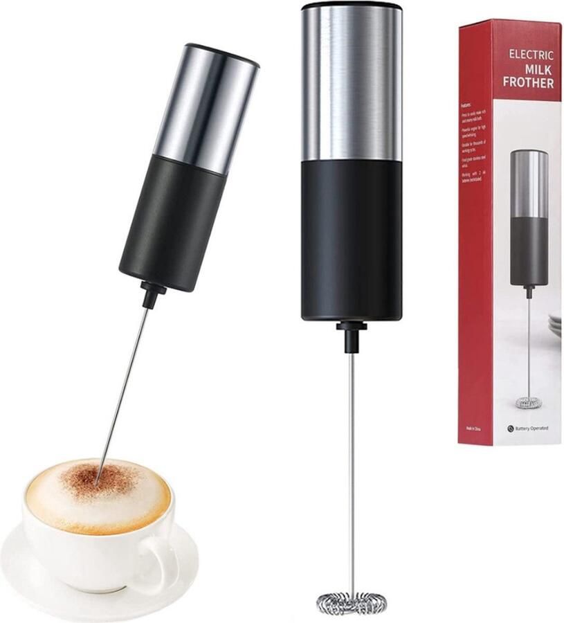 MONOO Elektrische Melkopschuimer Melk Opschuimer Handmatig Koffie Mini Mixer Draadloos op Batterijen Zonder Stekker Cappuccino Matcha Frappé Chocolademelk Shakes Zwart Zilver