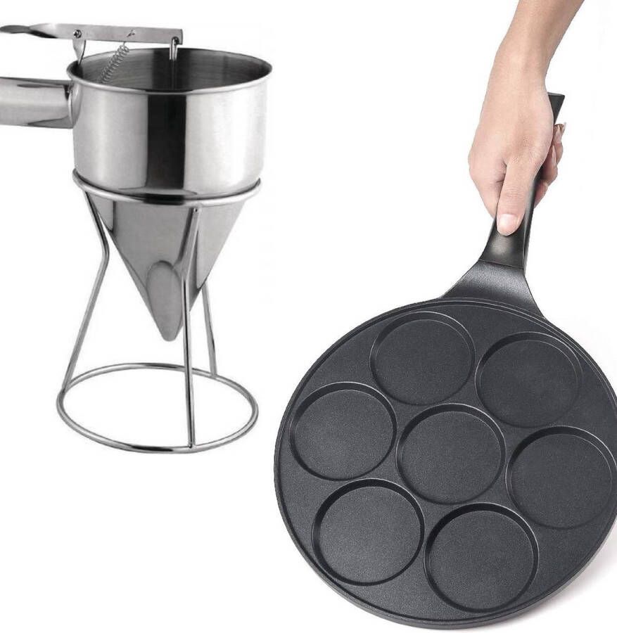 MONOO Pancake Pan 7 Kop + Beslag Dispenser Pannenkoekenpan Crêpemaker Pancakes Set