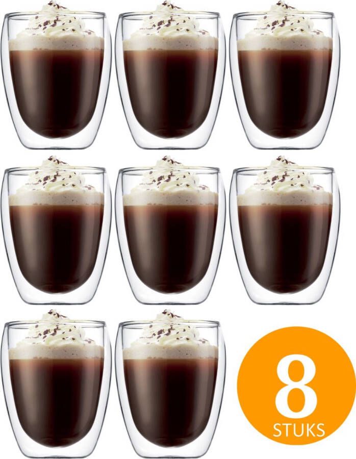 MONOO Dubbelwandige Glazen met Oor 8 Stuks 250ml Koffieglazen Theeglazen Cappuccino Glazen