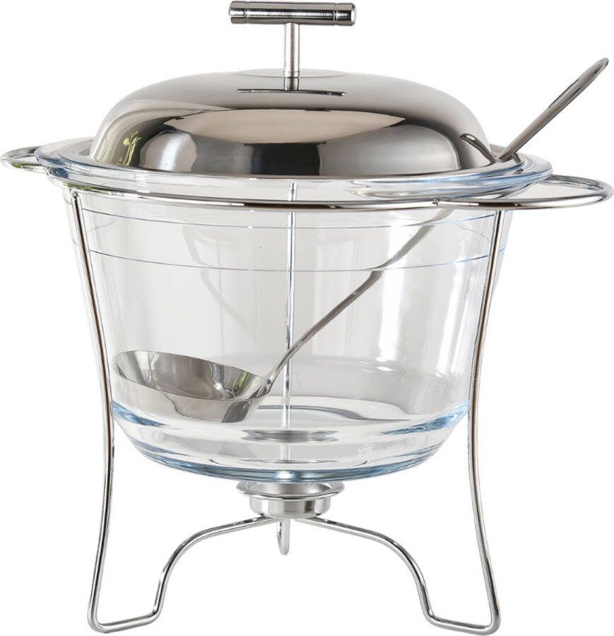 MONOO Soepkom Zilver Soepkommen Glazen Soepterrine Voedselverwarmer Soepketel 4 Liter