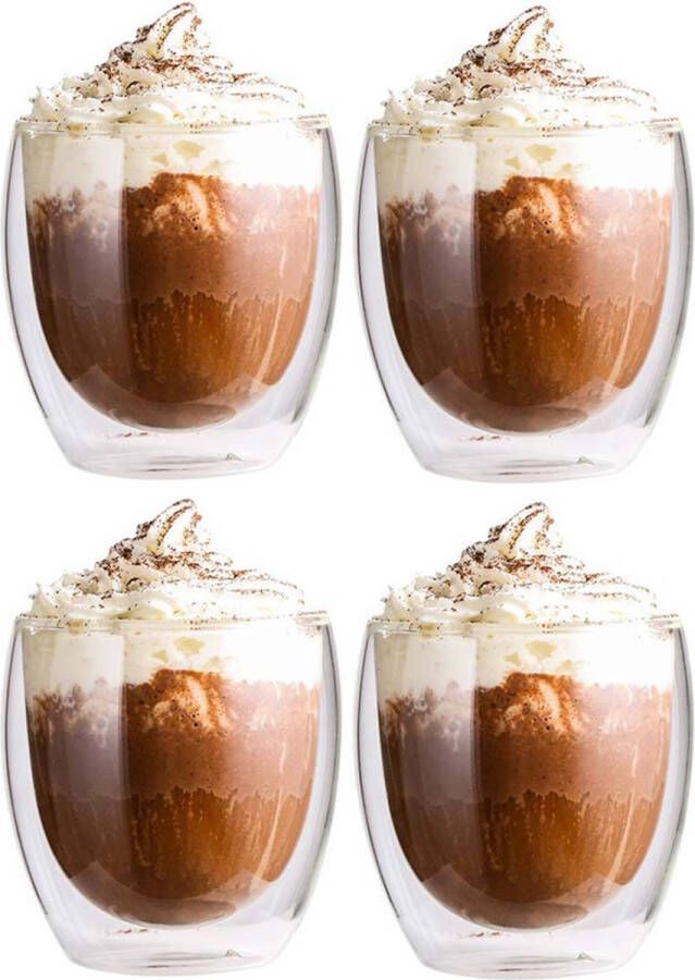 MONOO theeglazen Dubbelwandige glazen 250 ml 4 stuks Koffieglazen Theeglas Cappuccino glazen Latte macchiato glazen