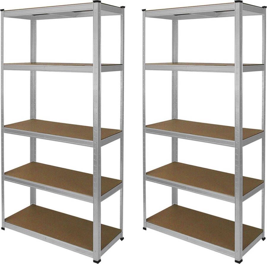 Monster Racking 2 x E-rax Stellingkasten 90x40x180 cm per unit Zilver 100% boutloos Draagkracht: 200 kg per plank opbergrek metaal