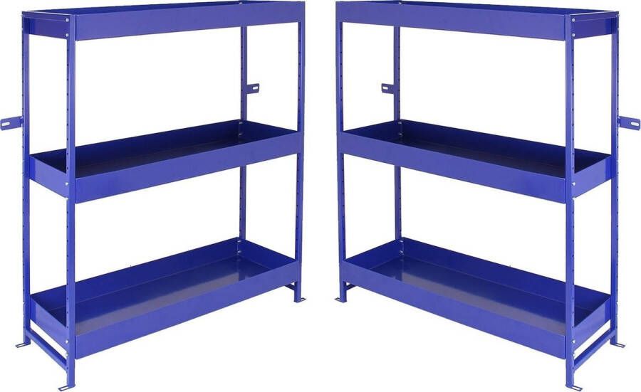 Monster Racking 2 x Metalen Bedrijfswagen stelling Bestelbus interieur Opslag Stelling Kast Bedrijfswageninrichting Staal Blauw