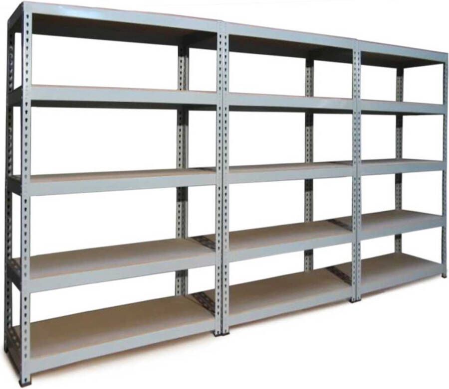 Monster Racking 3 x Q-Rax Stellingkasten 120cm x 50cm x 180cm per rek Grijs 100% boutloos Draagkracht: 200 kg per plank opbergrek metaal